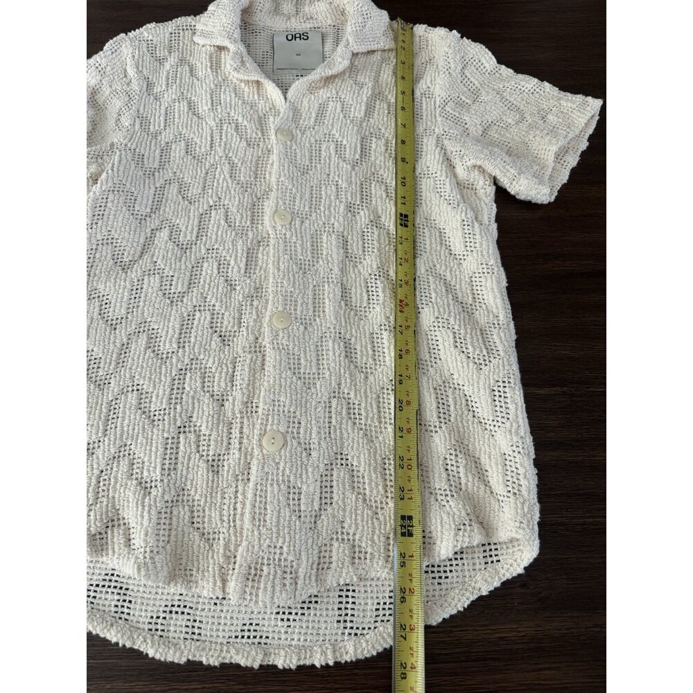 OAS Atlas Cuba Crochet Shirt Shorts Set XS Cream Resort Cabana Beach Camp Unisex - Picture 5 of 13